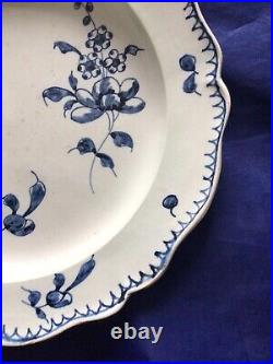 18th c English Blue & White Handpainted Creamware Plate, scattered Flowers