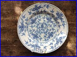 18th c Wincanton or Bristol Delft Plate Mimosa pattern blue & white, 1740's. No. 2