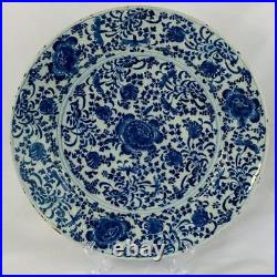 18thc Antique Early Delftware Charger Plate Delft Blue & White Pottery Signed