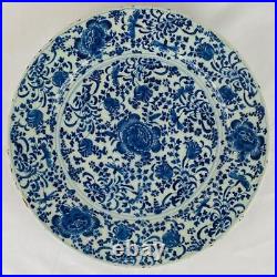 18thc Antique Early Delftware Charger Plate Delft Blue & White Pottery Signed