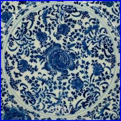 18thc Antique Early Delftware Charger Plate Delft Blue & White Pottery Signed