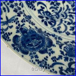 18thc Antique Early Delftware Charger Plate Delft Blue & White Pottery Signed