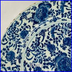 18thc Antique Early Delftware Charger Plate Delft Blue & White Pottery Signed