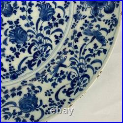 18thc Antique Early Delftware Charger Plate Delft Blue & White Pottery Signed