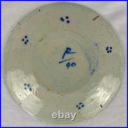 18thc Antique Early Delftware Charger Plate Delft Blue & White Pottery Signed