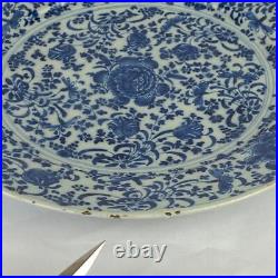 18thc Antique Early Delftware Charger Plate Delft Blue & White Pottery Signed