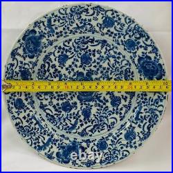 18thc Antique Early Delftware Charger Plate Delft Blue & White Pottery Signed