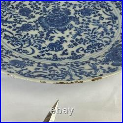 18thc Antique Early Delftware Charger Plate Delft Blue & White Pottery Signed