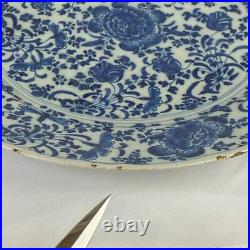 18thc Antique Early Delftware Charger Plate Delft Blue & White Pottery Signed