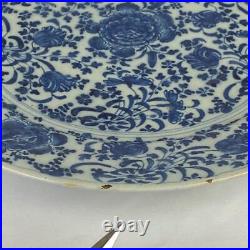 18thc Antique Early Delftware Charger Plate Delft Blue & White Pottery Signed