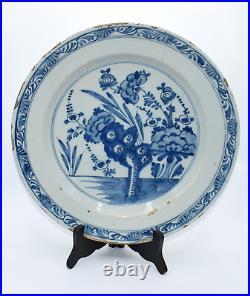 18thc English Delft Charger Plate Blue & White Plate Earthenware Faience 121/4