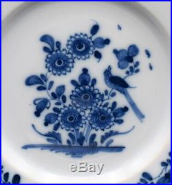 18thc English London Antique Delft Blue White Plate With Bird & Flowers