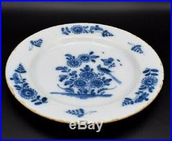 18thc English London Antique Delft Blue White Plate With Bird & Flowers