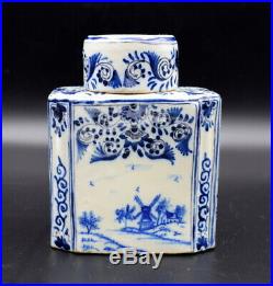 18thc Tea Caddy Antique Delft Faience Blue White Tea Caddy Painted Blue Flowers
