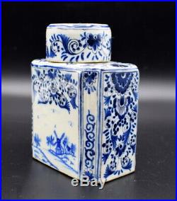 18thc Tea Caddy Antique Delft Faience Blue White Tea Caddy Painted Blue Flowers