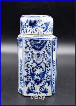 18thc Tea Caddy Antique Delft Faience Blue White Tea Caddy Painted Blue Flowers