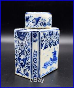 18thc Tea Caddy Antique Delft Faience Blue White Tea Caddy Painted Blue Flowers