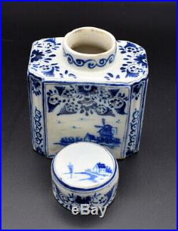 18thc Tea Caddy Antique Delft Faience Blue White Tea Caddy Painted Blue Flowers