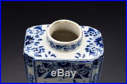 18thc Tea Caddy Antique Delft Faience Blue White Tea Caddy Painted Blue Flowers