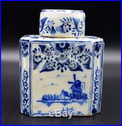 18thc Tea Caddy Antique Delft Faience Blue White Tea Caddy Painted Blue Flowers