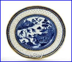 1900's Chinese Export Gilt Blue & White Porcelain Pierce Nanking Plate Platter