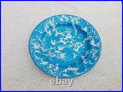 1930 Vintage Old 3 Pcs Blue White Green Shade Design Enamel Painted Plate IE48