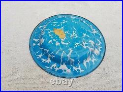 1930 Vintage Old 3 Pcs Blue White Green Shade Design Enamel Painted Plate IE48