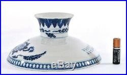 1930's Chinese Blue & White Porcelain Stem Plate Bowl Dish Compote Calligraphy