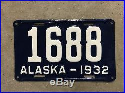 1932 Alaska license plate 1688 blue white