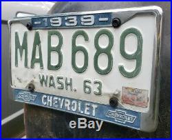 1939 CHEVROLET Chrome Metal License Plate Frame Blue White Sacramento Calif USA