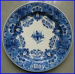 1945 Dutch Delft Blue White Charger Plate Dish Porceleyne Fles 13 1/2 Inch 34 CM