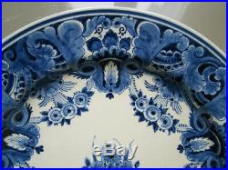 1945 Dutch Delft Blue White Charger Plate Dish Porceleyne Fles 13 1/2 Inch 34 CM