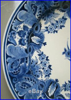 1945 Dutch Delft Blue White Charger Plate Dish Porceleyne Fles 13 1/2 Inch 34 CM