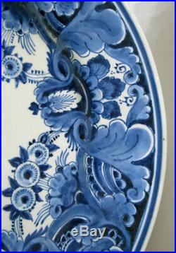 1945 Dutch Delft Blue White Charger Plate Dish Porceleyne Fles 13 1/2 Inch 34 CM