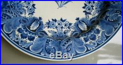 1945 Dutch Delft Blue White Charger Plate Dish Porceleyne Fles 13 1/2 Inch 34 CM