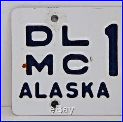 1968 Dealer Motorcycle Alaska License Plate White & Blue Mega Rare