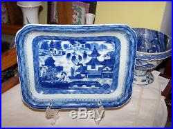 19TH Chinese Export Porcelain Blue & White Canton Porcelain TRAY PLATE SQUARE