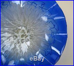 19 Hand Blown Art Glass Table Platter Plate Blue White Clear Wall Hanging Mount