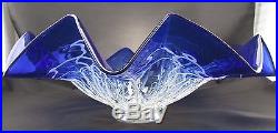 19 Hand Blown Art Glass Table Platter Plate Blue White Clear Wall Hanging Mount