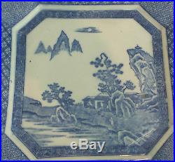 19th C. ANTIQUE JAPANESE BLUE & WHITE 12 OCTAGONAL PLATTER, MEIJI PERIOD