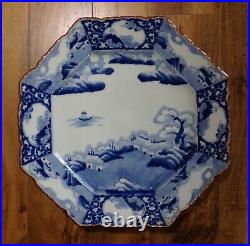 19th C. Japanese Blue & White huge CHARGER octagonal 8 sided large plate antique