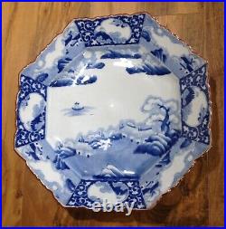 19th C. Japanese Blue & White huge CHARGER octagonal 8 sided large plate antique