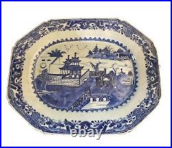 19th Canton Chinese Export Blue & White Porcelain Platter