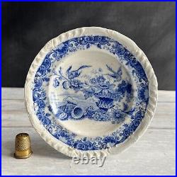 19th Century Childs Plate Blue And White Transferware Shells Birds Cornucopia