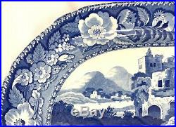 19th c Blue & White English Staffordshire Transferware Platter with Cows and Well