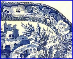 19th c Blue & White English Staffordshire Transferware Platter with Cows and Well