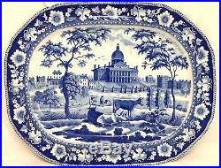 19th c Blue & White Staffordshire Transferware Platter with MA State House