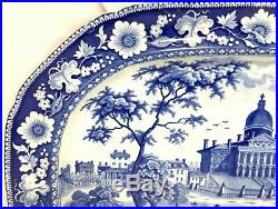 19th c Blue & White Staffordshire Transferware Platter with MA State House