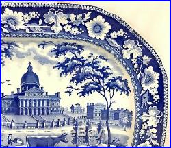 19th c Blue & White Staffordshire Transferware Platter with MA State House