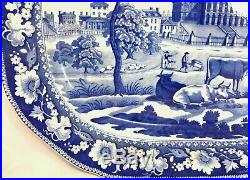 19th c Blue & White Staffordshire Transferware Platter with MA State House